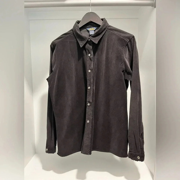Woolrich black fine corduroy button snap top w/ lace trim XL womens 100% cotton - Picture 1 of 7